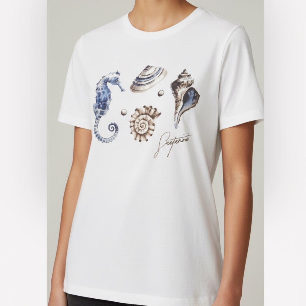 Cotton t-shirt beach theme M NWT